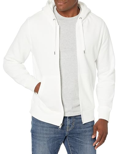 Amazon Essentials Herren Fleece-Sweatshirt mit durchgehendem Reißverschluss und Kapuze (erhältlich in Big & Tall), Grellweiß, L