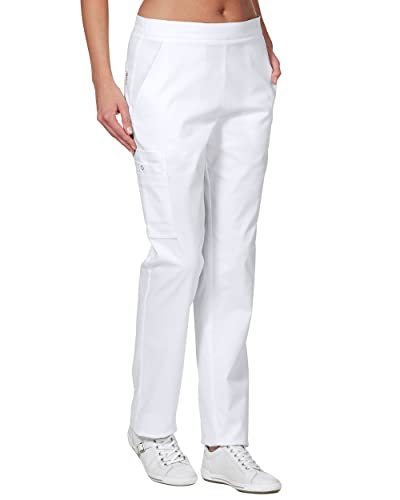 CLINIC DRESS Hose für Damen und Herren, lässige Beinweite, Teilgummibund, 2 Seitentaschen, Schrittlänge ca. 86 cm, Stretch, 95 Grad Wäsche weiß M