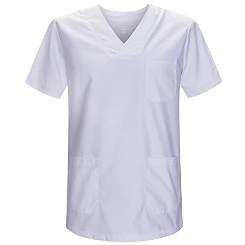 MISEMIYA - Medizinische Uniformen Unisex Top Krankenschwester Krankenhaus Berufskleidung - 5XL, Weiß