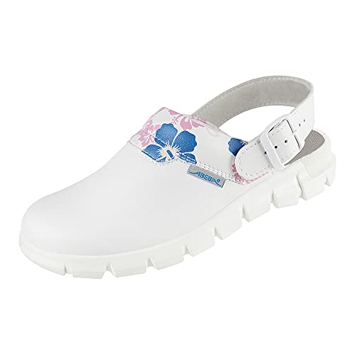 Abeba Clog 7320 - Dynamic Glattleder, weiß mit Aufdruck Blumenmuster, zertifiziert, 40