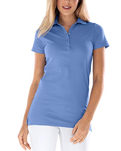 CLINIC DRESS Longshirt mit Polokragen Damen-Shirt 72 cm lang mit Seitenschlitzen, mit Stretch 60 Grad waschbar Petrolblau 46/48