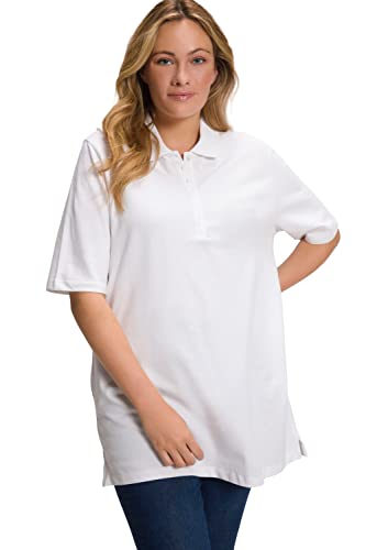 Ulla Popken Große Größen Damen Langarmshirt Polopiquee Shirt Weiß (Weiss 20),,50 DE / 52 EU