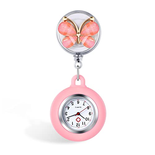 Avaner Schwesternuhr Schmetterling Analog Quarzwerk Krankenschwesteruhr aus Silikon Pflegeruhr Ansteckuhr FOB mit Clip Taschenuhr für Arzt Doktor Krankenschwester Damen Herren