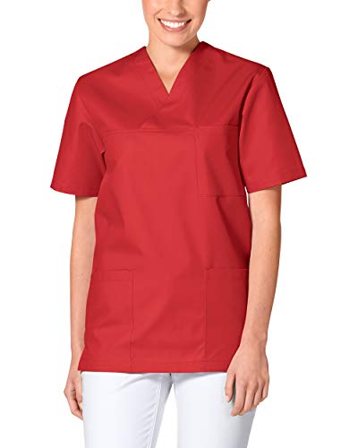 CLINIC DRESS Schlupfkasack - Unisex Kasack Damen und Herren bunt für Pflege und Altenpflege, Kurzarm und Brusttasche, 95 Grad Wäsche rot M