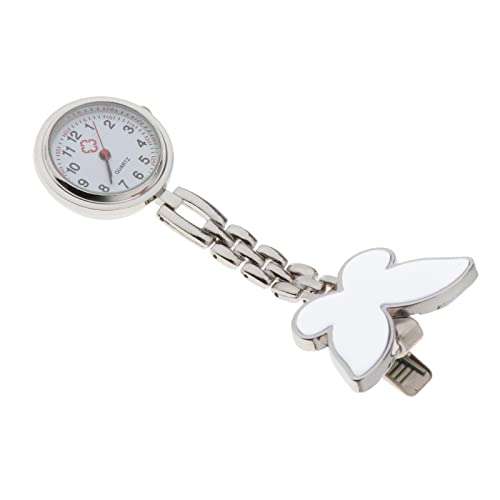 zalati Arzt Krankenschwester Uhr Clip auf Quarzuhr Brosche Schmetterling Frauen Damen Brosche Uhr Geschenk - Weiß, Modern