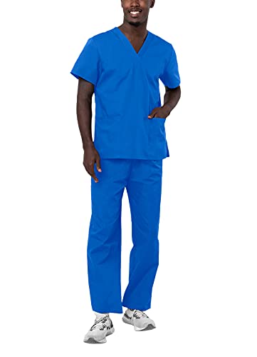 Adar Universal Unisex Pflegebekleidung - Unisex Set mit Kordelzug - 701 - Regal Blue - M