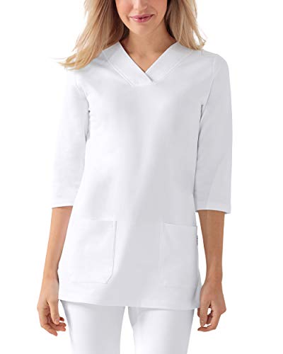 CLINIC DRESS Longshirt Damen V-Ausschnitt 3/4 Arm 2 aufgesetzte Taschen 60° weiß XL
