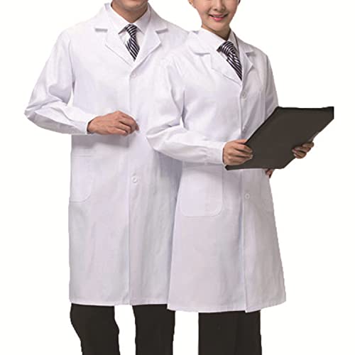 Mcvcoyh Unisex Weiß Laboratory Coat Chemistry Laboratory Coat Doctor's Coat Herren Damen Arbeitsmantel Langarm Baumwolle Arbeitskleidung Kittel Mantel