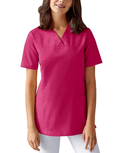 CLINIC DRESS Schlupfkasack Damen-Schlupfkasack für Krankenpflege und Altenpflege leicht tailliert Seitentaschen 95 Grad Wäsche pink 36