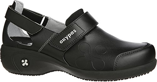Oxypas Arbetsschuhe aus Leder - Salma - Sicherheitsclog für Damen, rutschfeste und Bequeme Schuhe ideal für Krankenhaus und Pflege, Schwarz, 39 EU