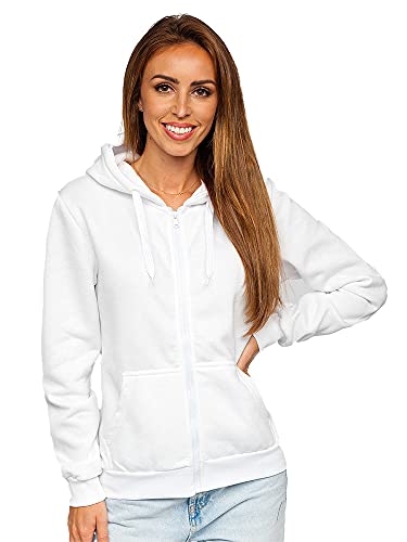 BOLF Damen Kapuzenpullover Hoodie Sweatshirt mit Kapuze Pullover Pulli Langarmshirt Freizeit Sport Fitness Outdoor Casual Style W03B Weiss M [A1A]