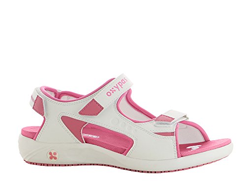 Oxypas Move Line, Berufsschuh, komfortabele Sandale Olga aus Leder, antistatisch (ESD), in vielen Farben (38, weiß - fuchsia)
