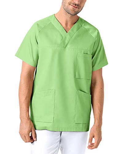 CLINIC DRESS Schlupfkasack - Kasack Herren bunt für Pflege und Altenpflege, Ranglanarm und Brusttasche, 95 Grad Wäsche apfelgrün 4XL