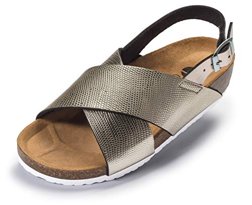 CLINIC DRESS Damen Clogs Pantolette Sandalen Slipper Komfort Schuhe Gold (39 EU)