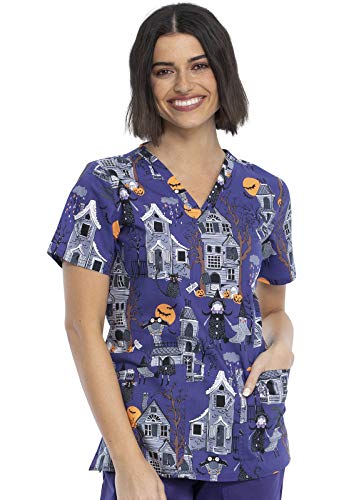 CHEROKEE Tooniforms V-Neck Kasack, Schlupfhemd mit Motiv Haunted Halloween (L)