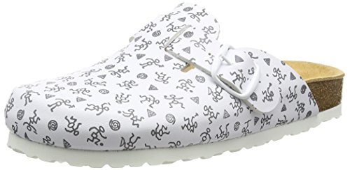 Lico Damen Bioline Clog Print Clogs, Weiß Grau, 39 EU