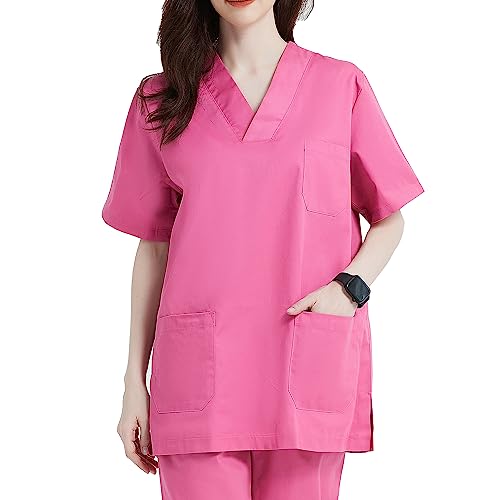 MISEMIYA - Medizinische Uniformen Unisex Top Krankenschwester Krankenhaus Berufskleidung - Large, Pink