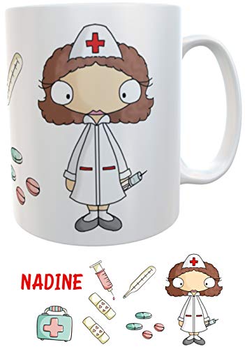 Kilala personalisierbar Kaffeetasse, Namenstasse mit Aufdruck Krankenschwester mit Herz, inkl. Geschenkverpackung, Weiß
