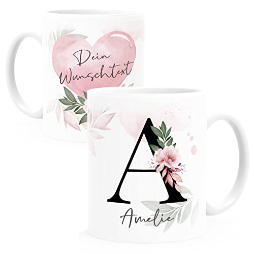 SpecialMe® Kaffee-Tasse mit Buchstabe Initiale Monogramm personalisiert mit Namen Wunschtext persönliche Geschenke weiß Keramik-Tasse