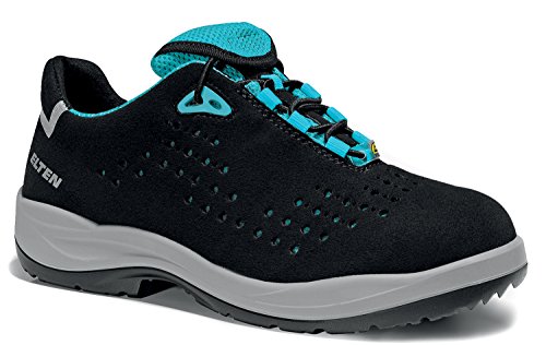 ELTEN Sicherheitsschuhe IMPULSE Lady aqua Low ESD S1P, Damen, Textil, Stahlkappe, leicht, sportlich, Schwarz/Türkis, Größe: 38