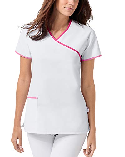 CLINIC DRESS Schlupfkasack Damen Schlupfkasack mit farbigem Besatz und Seitenschlitzen 1/2 Arm 60 Grad Wäsche weiß/pink/Rosy pink S