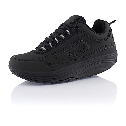 Fusskleidung® Damen Herren Sneaker Abrollsohle Sportschuhe leichte Gesundheitsschuhe Schwarz Silber Schwarz EU 38