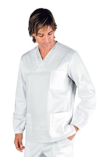 Robinson Unisex Damen Herren Kasack mit V-Ausschnitt weiß langarm Größe M