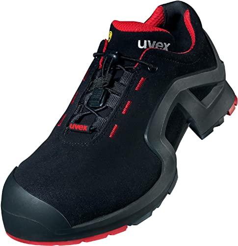 Uvex 1 Extended Support Arbeitsschuhe 85162 - Sicherheitsschuhe S3 SRC ESD - Gelochter Arbeitsschuh für Damen & Herren - Sicherheitsschuh mit Kunststoffkappe für Frauen, Schwarz Rot, 46 EU