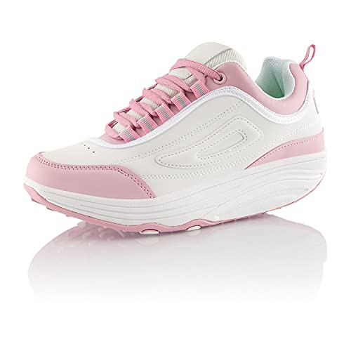 Fusskleidung® Damen Herren Sneaker Abrollsohle Sportschuhe leichte Gesundheitsschuhe Weiß Rosa EU 38