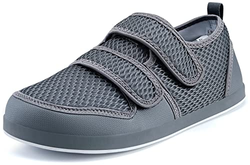 Diabetiker Hausschuhe Herren Damen Arthritis Ödem Verstellbare Verschluss Sandalen Extra Weit Klettverschuß Freizeitschuhe Bequemer Rehaschuhe für Senioren,Grau-B,42 EU