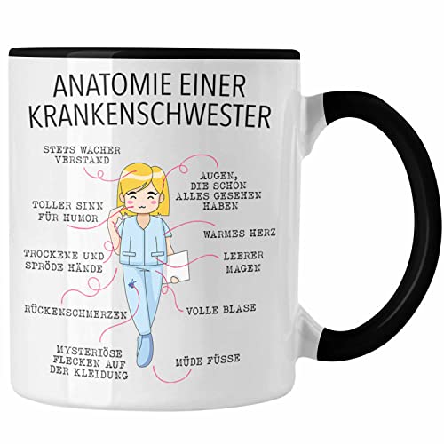 Trendation - Anatomie Krankenschwester Tasse Geschenk Lustige Geschenkidee Beste Krankenschwester Krankenhaus Ausbildung (Schwarz)
