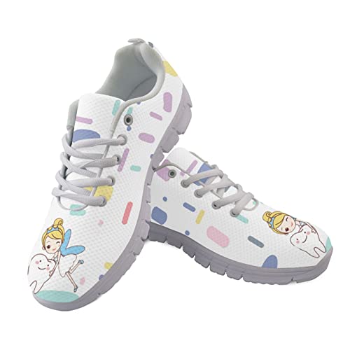 Jndtueit Unisex Damen Straßenlaufschuhe Krankenschwester Zahnarzt Walking Sneakers mit Gummirücken Air Mesh Atmungsaktive Schuhe,Süßes Cartoon-Design