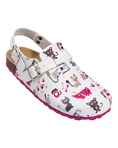 CLINIC DRESS Clog - Clogs Damen bunt. Schuhe für Krankenschwestern, Ärzte oder Pflegekräfte weiß/pink, Hunde und Katzen 41