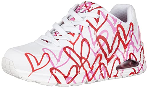 Skechers Damen UNO Spread The Love Sneakers, White W Red and Pink Heart Print Durabuck/M, 41 EU