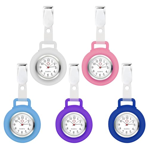 Krankenschwester Uhr, 5 Stück Schwesternuhr Ansteckuhr, Taschenuhr Schwesternuhr, Krankenschwester Taschenuhr mit Glow Pointer, Quarzuhr Pflegeuhr Fob Uhr für Damen Herren Arzt Pfleger Student