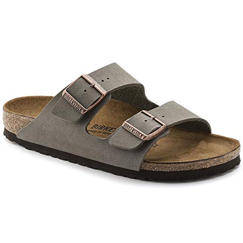 Birkenstock Unisex Arizona Birko-Flor Nubukleder Weit Pantoletten, Grau (Stone), 44 EU