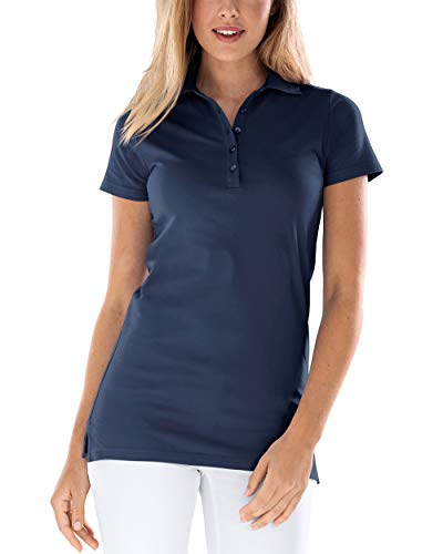 CLINIC DRESS Longshirt mit Polokragen Damen-Shirt 72 cm lang mit Seitenschlitzen, mit Stretch 60 Grad waschbar Navy 50/52