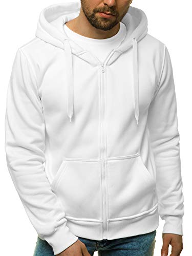 OZONEE Herren Kapuzenpullover Sweatjacke Sweatshirt Farbvarianten Kapuzenjacke Kapuzenpulli mit Reißverschluss Langarm Hoodie Sport Style Casual Fitness Training Basic 02B WEIß M