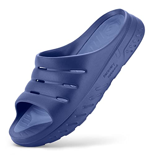FitVille Breit Diabetiker Badeschuhe Herren Orthopädischer Slippers mit Fußgewölbestütze Gesundheitsschuhe für Geschwollene Füße Blau 47 EU Weit