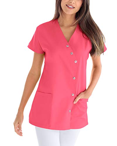 CLINIC DRESS Kasack für Damen V-Ausschnitt Druckknopfleiste für Krankenpflege und Altenpflege 50% Baumwolle 95 Grad Wäsche Lipstick 38