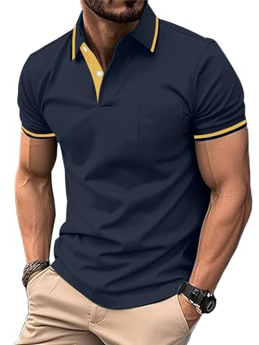 zitysport Poloshirt Herren Kurzarm Shirt Atmungsaktives Golf Polo Shirt Männer Sommer Shirts Sport Basic Slim Fit Tshirt mit Brusttasche Polohemd(Marineblau-L)