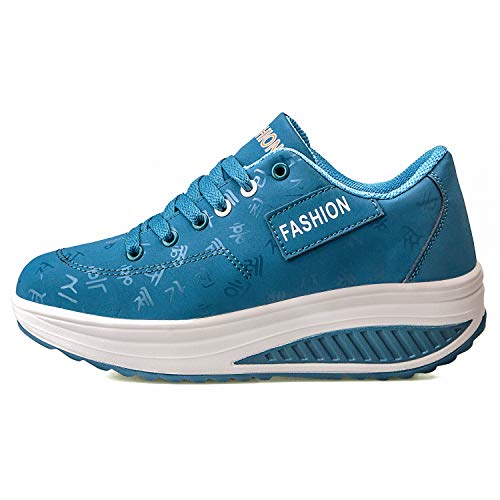 QZBAOSHU Damen Abnehmen Walkingschuhe Turnschuhe Fitness Keile Plattform Schuhe Sneakers（40,Blau