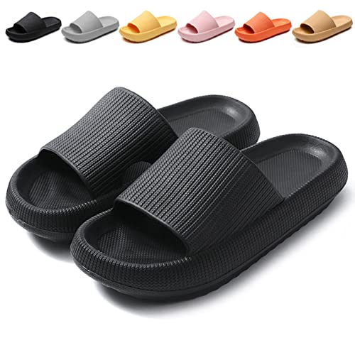 Calish Badeschuhe Herren Damen Cozislides Original Slippers Cloudyzz Schlappen Wolke rutschfeste Badelatschen Hausschuhe Sommer Pantoletten Badeschlappen Flip Flops Indoor/Outdoor, Schwarz, 40-41 EU