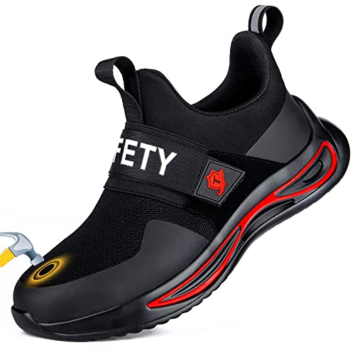 TAERGU Sicherheitsschuhe Herren Damen-S1 Arbeitsschuhe mit Stahlkappe Leicht Klettverschluss SBP Stahlkappenschuhe Safety Shoes,Schwarz,44EU