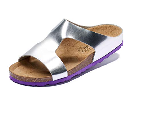 CLINIC DRESS Bio Damen Clogs Pantolette Sandalen Slipper Komfort Schuhe Silber (37 EU)