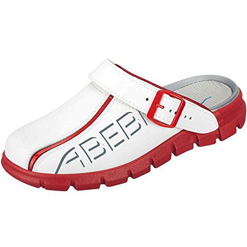 Abeba Berufsschuh-Clog Herren 7313 tools, Weiß Rot mit Aufdruck, 42 EU