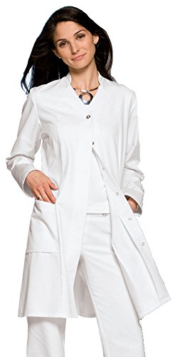 clinicfashion 10310029-1 Damen Mantel weiß, V-Ausschnitt mit kleinem Stehkragen, Baumwolle, Größe 40