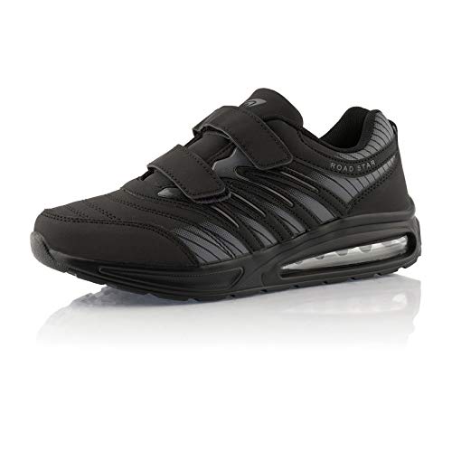 Fusskleidung® Damen Herren Laufschuhe Dämpfung Sportschuhe leichte Turnschuhe Schwarz Grau EU 44