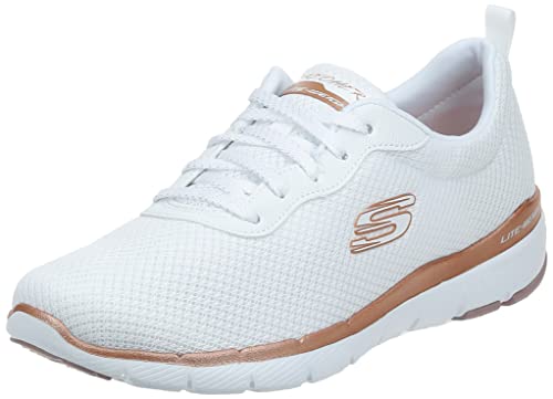 Skechers Damen Flex Appeal 3.0 First Insight Sneaker, White Mesh Rose Gold Trim, 40 EU