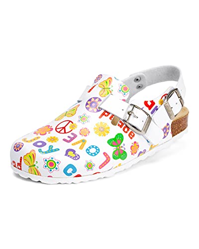 CLINIC DRESS Clog - Damen und Herren Clogs bunt weiß Motiv Biene. Unisex Schuhe für Krankenschwestern, Ärzte und Pflegekräfte. Bis Größe 46 weiß/bunt, Peace 37